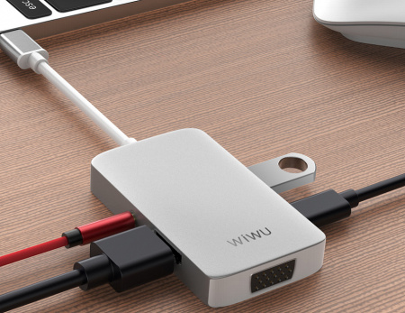 Хаб WIWU Alpha 5 в 1 513HVP USB Type C (Серый)