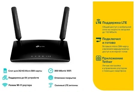 Wi-Fi роутер TP-LINK TL-MR150 802.11bgn 300Mbps 2.4 ГГц 4xLAN