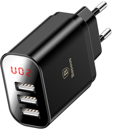 Сетевая зарядка Baseus Mirror Lake Intelligent Digital Display (CCALL-BH01) 3xUSB 3.4A (Black)