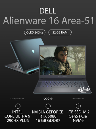 Ноутбук Dell Alienware 16 Area-51 AA16250 (Ultra 9 290HX Plus 2.7GHz/16"/2560x1600/OLED/32GB/1TB SSD/RTX 5080 16GB/Win 11)