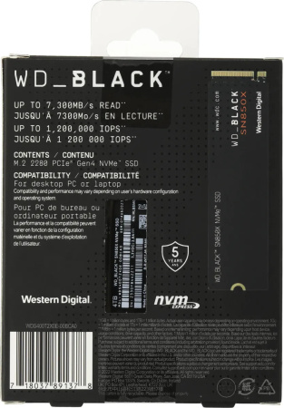 Твердотельный накопитель WD Black 4TB SN850X SSD NVMe M.2 2280, Gen4x4  PCIe (WDS400T2X0E)