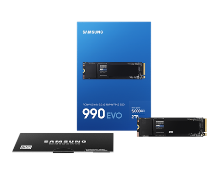 Твердотельный накопитель Samsung 990 EVO NVMe M.2 SSD 2TB, PCIe Gen 4x4 (MZ-V9E2T0B)