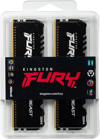 Оперативная память Kingston DDR4 64Gb (2x32Gb) 3000 MHz pc-24000 FURY Beast RGB Black (KF430C16BBAK2/64)