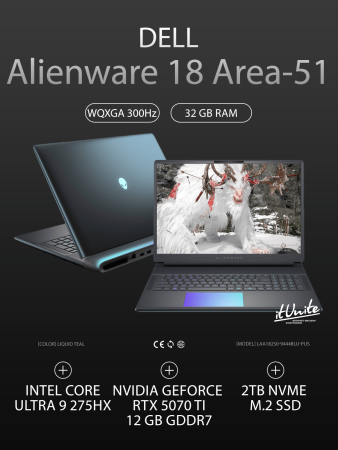 Ноутбук Dell Alienware 18 Area-51 LAA18250-9444BLU-PUS (Ultra 9 275HX 2.7GHz/18"/2560x1600/32GB/2TB SSD/RTX 5070 Ti 12GB/Win 11)