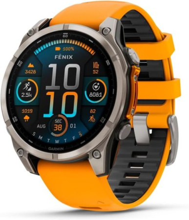 Умные часы Garmin Fenix 8 47mm AMOLED Sapphire Titanium with Spark Orange/Graphite Silicone Band (010-02904-10)