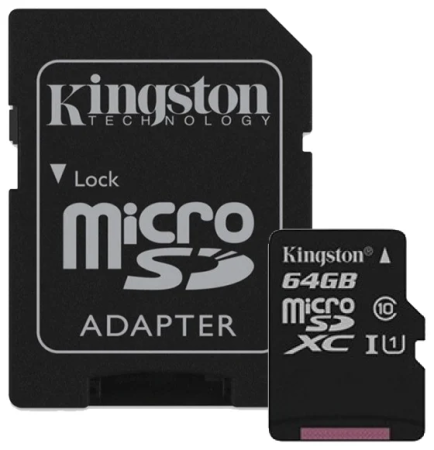 Карта памяти Kingston microSDXC Class 10 UHS-I U1 64GB + SD adapter