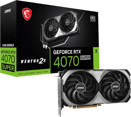 Видеокарта MSI GeForce RTX 4070 SUPER 12G OC VENTUS 2X (PCIe 4.0, 3 выхода DisplayPort)