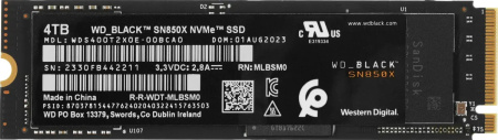Твердотельный накопитель WD Black 4TB SN850X SSD NVMe M.2 2280, Gen4x4  PCIe (WDS400T2X0E)