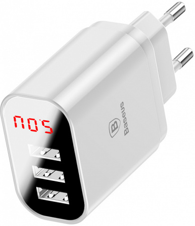 Сетевая зарядка Baseus Mirror Lake Intelligent Digital Display (CCALL-BH02) 3xUSB 3.4A (White)
